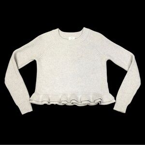 Wilfred Women's Jonnie Wool Ruffle Hem Ribbed Sweater Size Small Light Gray